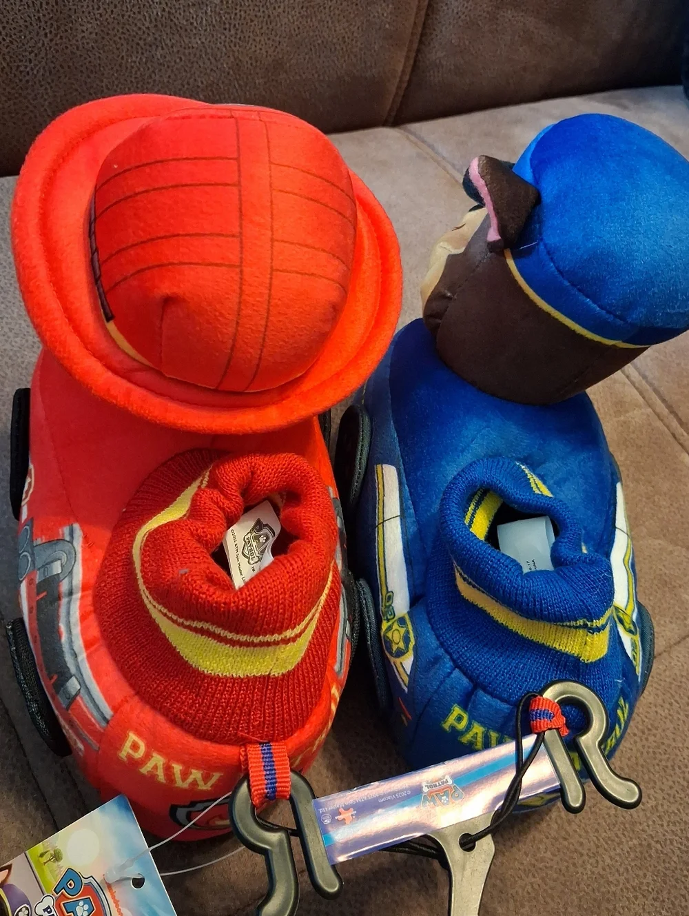 Paw Patrol Chase and Marshall Plush Vehicle Slippers Pair - Blue & Red Size 9-10